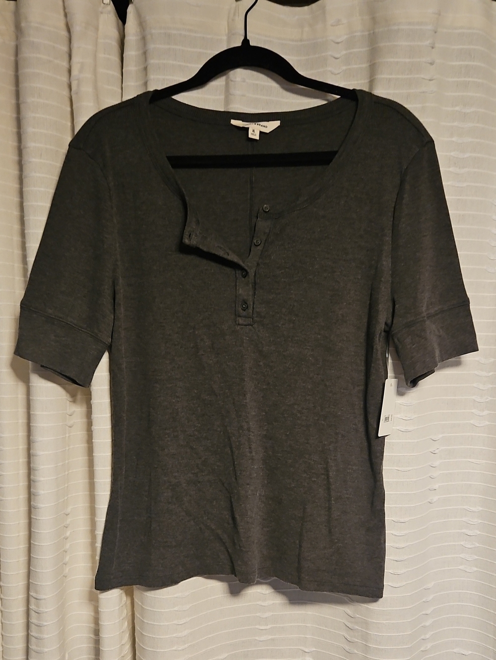 Lucky Brand Women's Short-Sleeve Henley Top - Charcoal- NWT